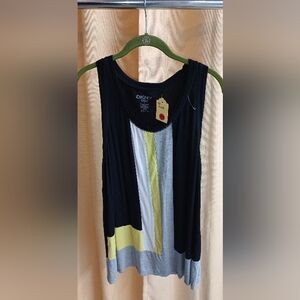 DKNY Women's Black and Yellow Striped Top
